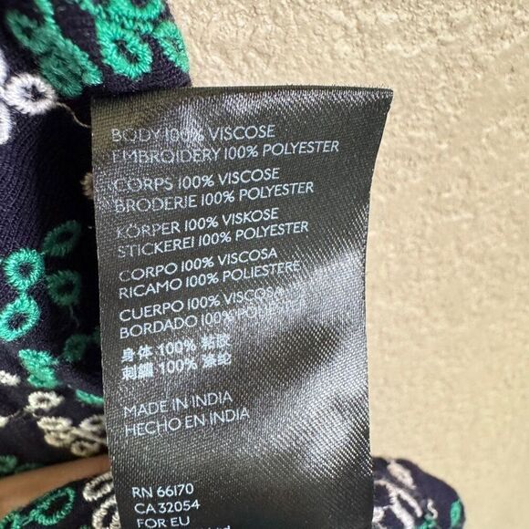 Maeve Anthropologie Embroidered Tank Top Blouse Womens Small Navy Green White - Picture 6 of 13